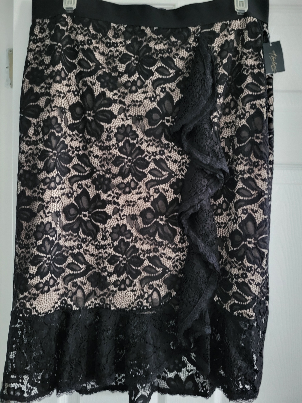 Thalia Sodi Black Lace Pencil Skirt with Nude Underlay